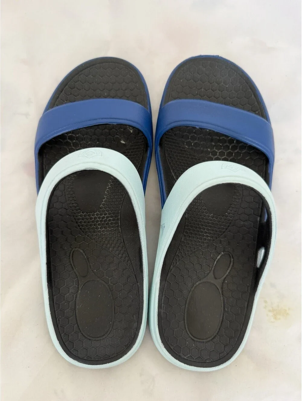 Spenco Fusion Slim Women's Sandals Size 9 Aqua/Royal Orthotic Comfort Slide